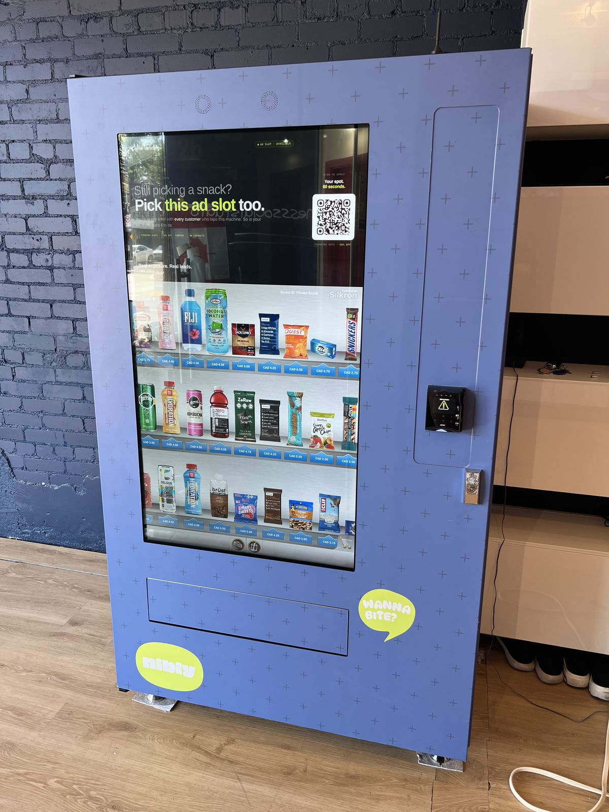 Conte Vending ad slot on the smart vending machine at Fitness Social Studio, a boutique gym in Forest Hill